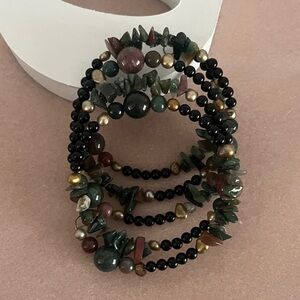 Unique Multi-Layered Gemstone and Pearl Wrap Bracelet
